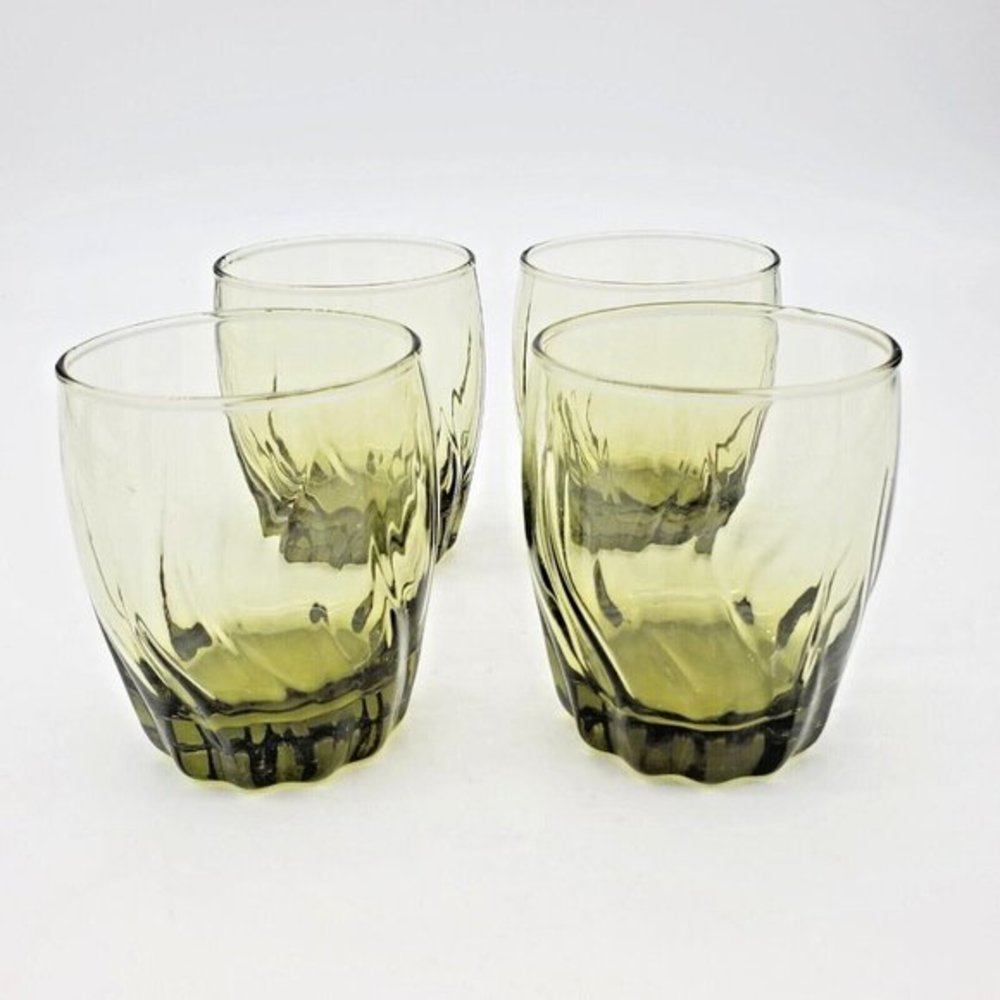 4  Anchor Hocking Ivy Green Glasses Park Central Star‎ Fire Swirl Short Drinking